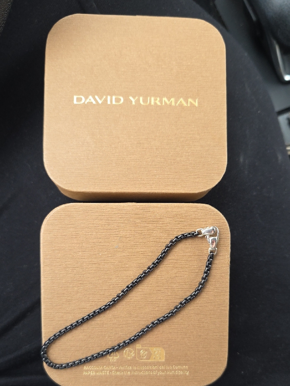 David Yurman Black and Silver Cable Chain Bracelet (Men's)
